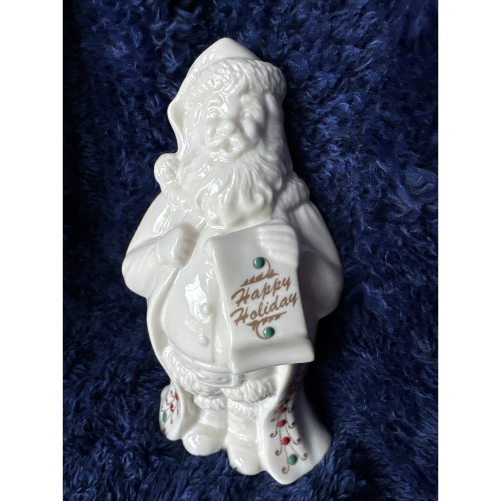 Lenox China Jewels Santa with Scroll 7" Figurine with 24K Gold Details 90s Ret.